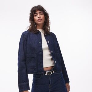ARKET cropped denim shacket in rinse wash indigo with contrast collar
